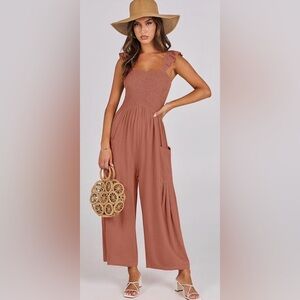 ANRABESS Linen Blend Wide Leg Jumpsuit Medium | NWOT Dressy Jumpsuit Summer